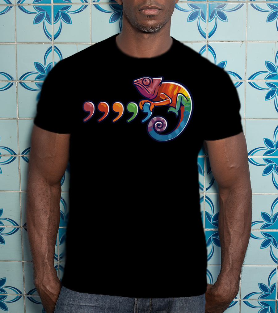 Comma Chameleon Colorful 80's Throwback T-Shirt