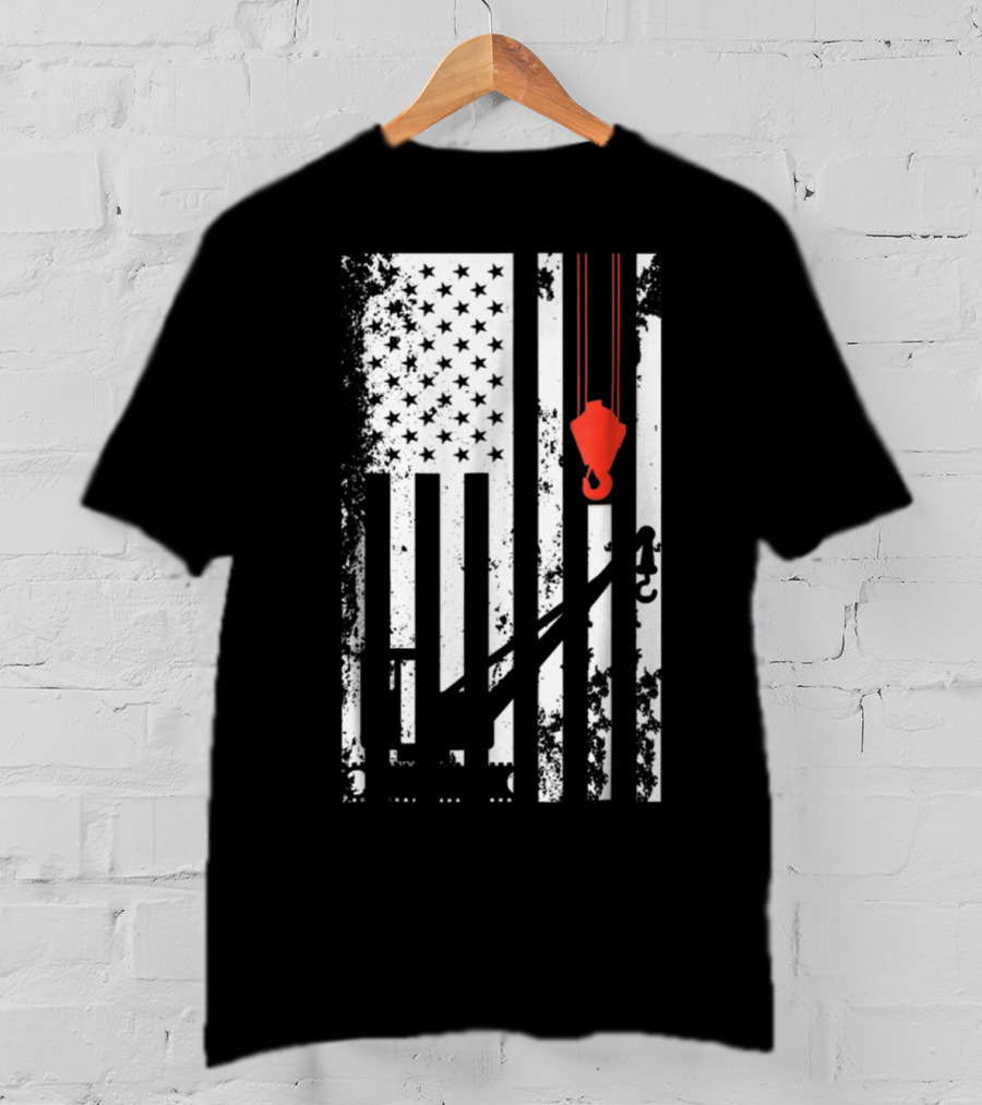 American Flag Crane Operator Hook And Lines T-Shirt