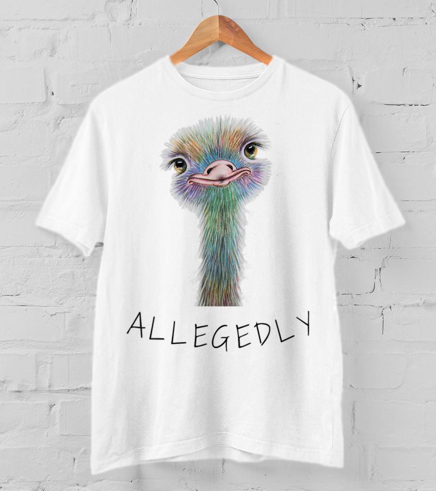 Allegedly Colorful Ostrich Portrait Flightless Bird Humor T-Shirt