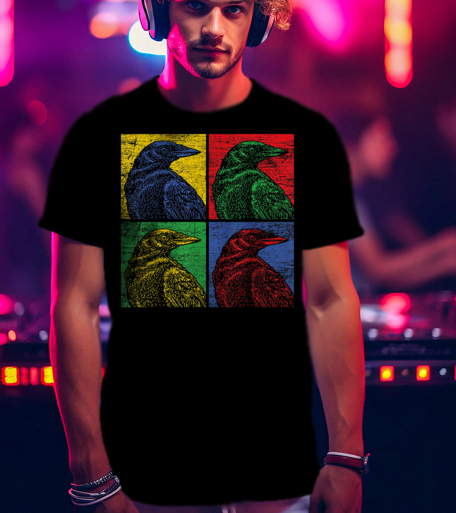 Vintage Raven Colorful Pop Art Crow Bird Lover T-Shirt