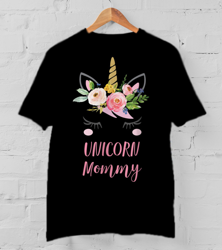 Unicorn Mommy Floral Horn T-Shirt