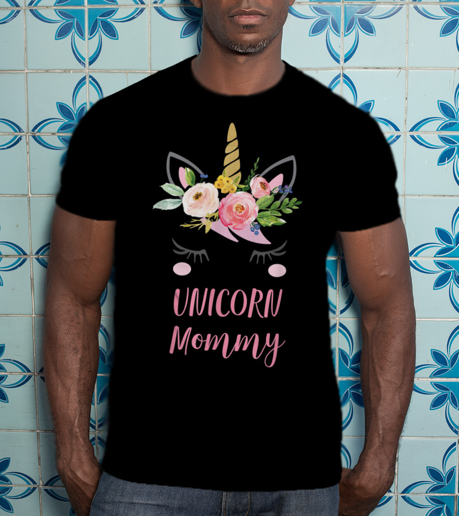 Unicorn Mommy Floral Horn T-Shirt