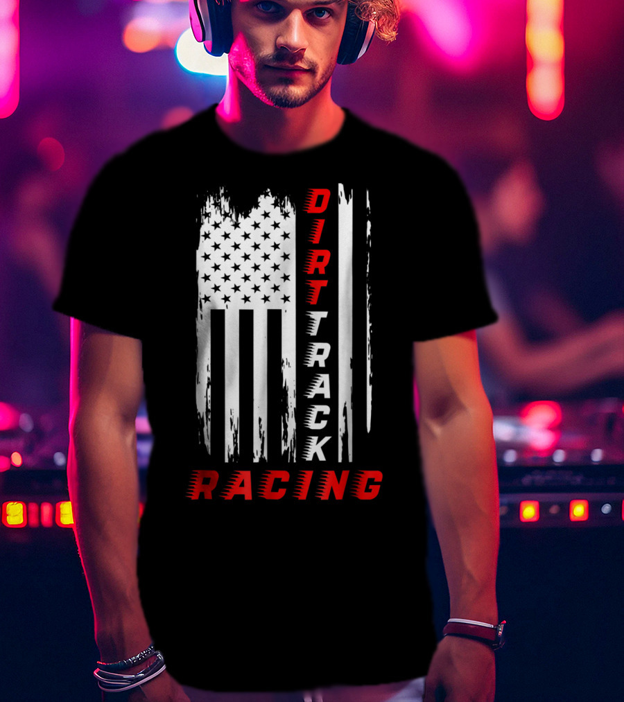Dirt Track Racing American Flag Grunge T-Shirt