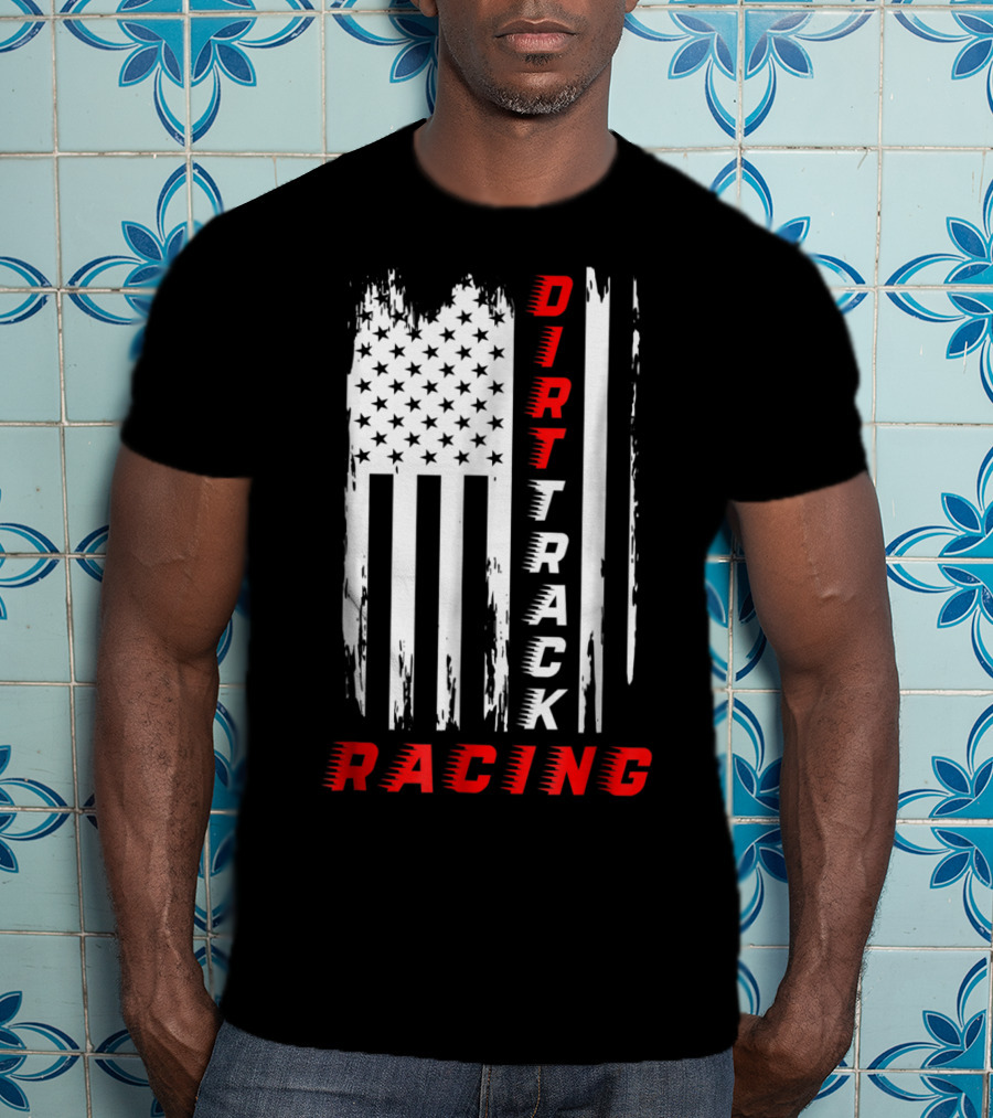 Dirt Track Racing American Flag Grunge T-Shirt