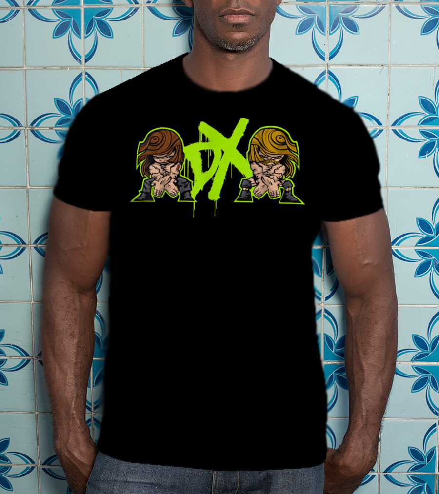 D-Generation X Crossover Cartoon Characters Green And Black T-Shirt