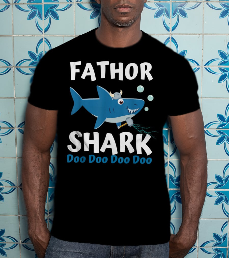 Fathor Shark Doo Doo Doo Doo Viking Father's Day Hero T-Shirt