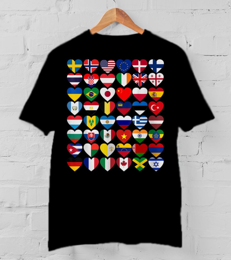 Flags Of The Countries Of The World Heart Shape Collection T-Shirt