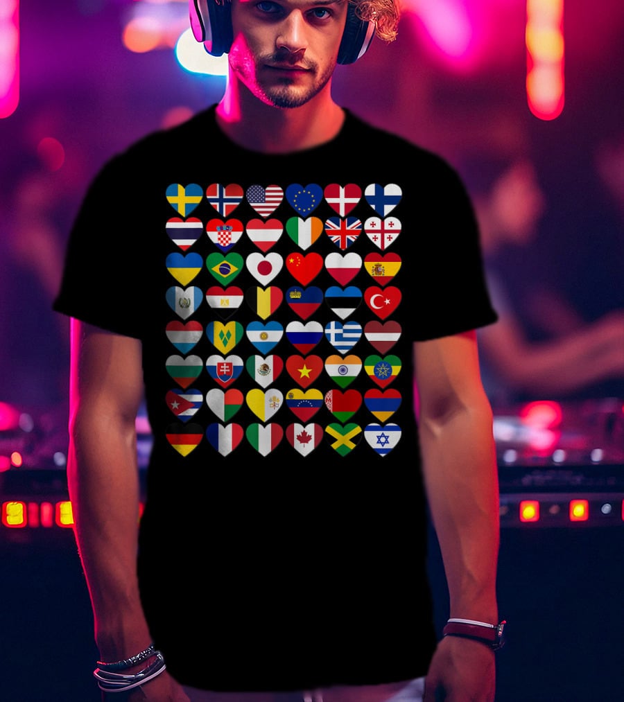 Flags Of The Countries Of The World Heart Shape Collection T-Shirt