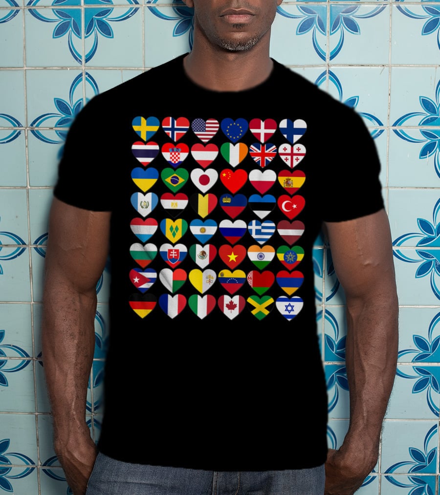 Flags Of The Countries Of The World Heart Shape Collection T-Shirt