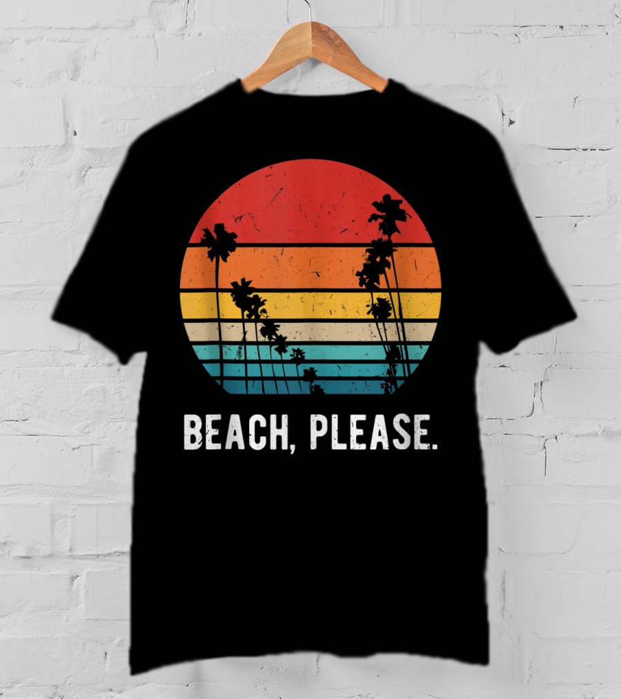 Beach Please Summer Breaks Aloha Vintage Sunset Palm Trees T-Shirt