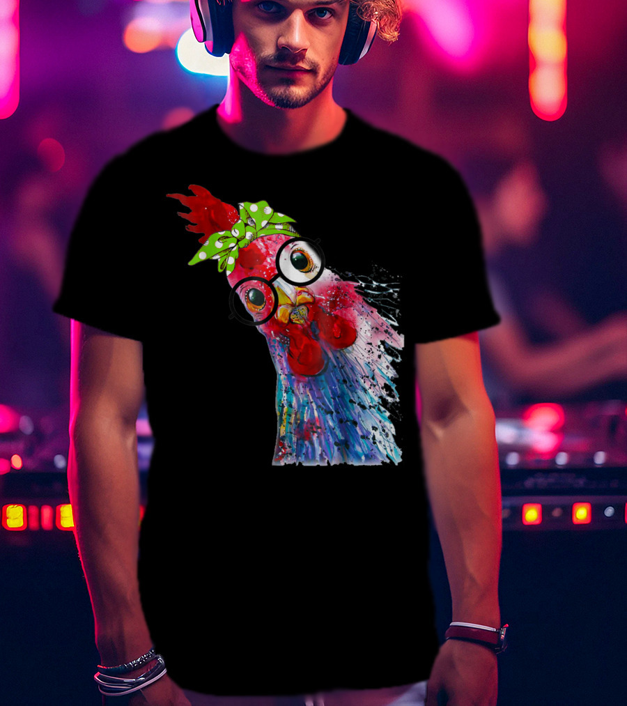 Funny Chicken Lover Hen Farmer Glasses Bandana T-Shirt