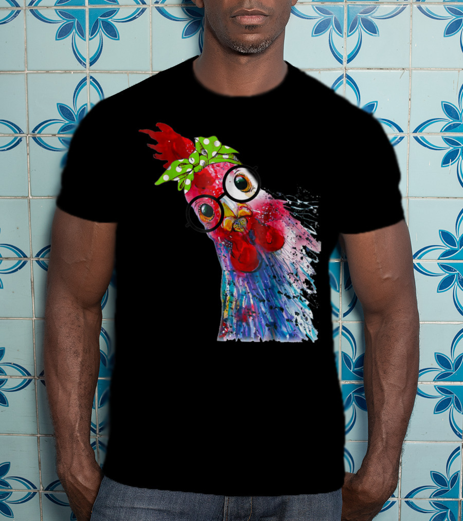 Funny Chicken Lover Hen Farmer Glasses Bandana T-Shirt