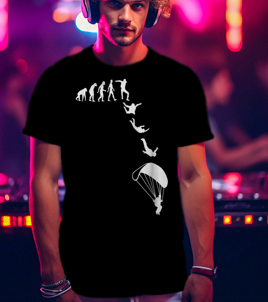 Funny Skydiving Skydiver Parachuting Evolution Of Man T-Shirt