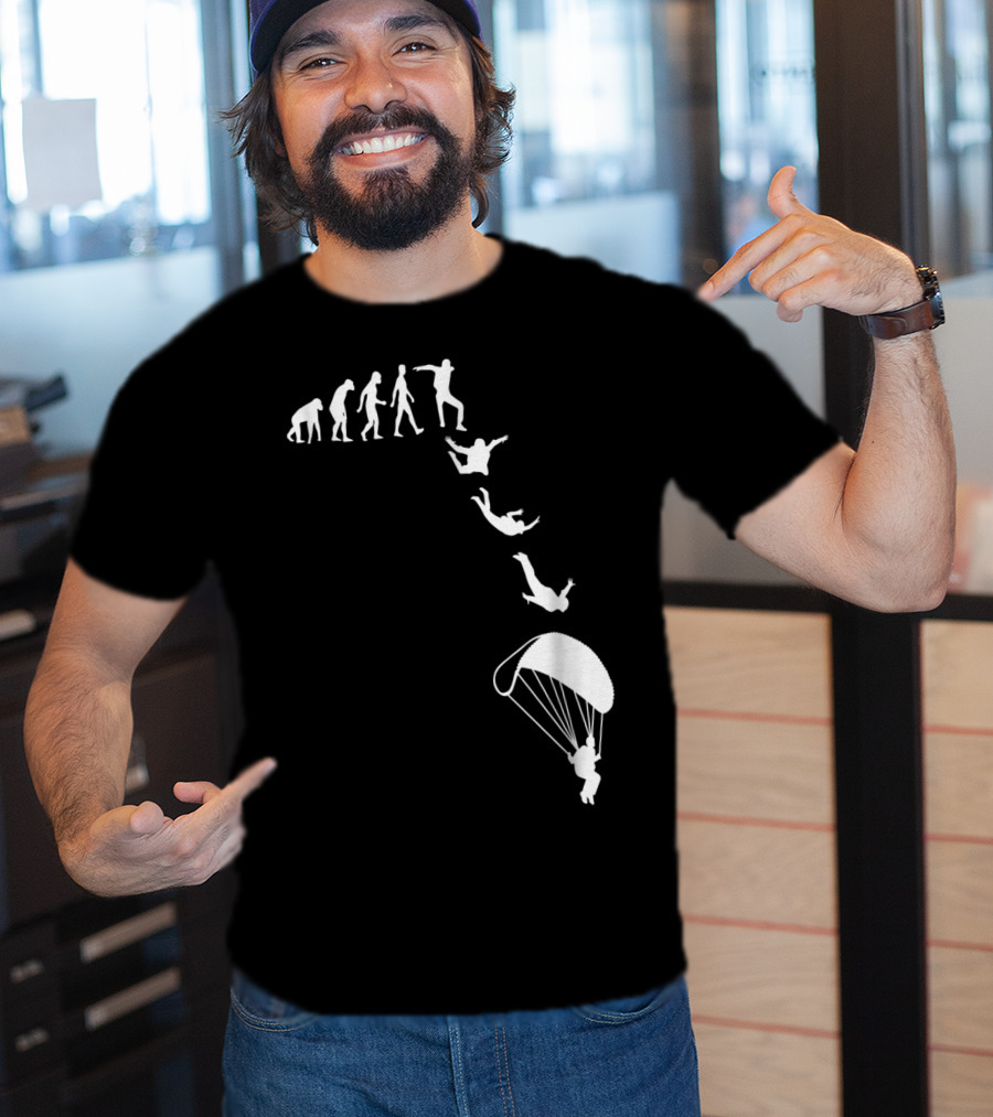 Funny Skydiving Skydiver Parachuting Evolution Of Man T-Shirt