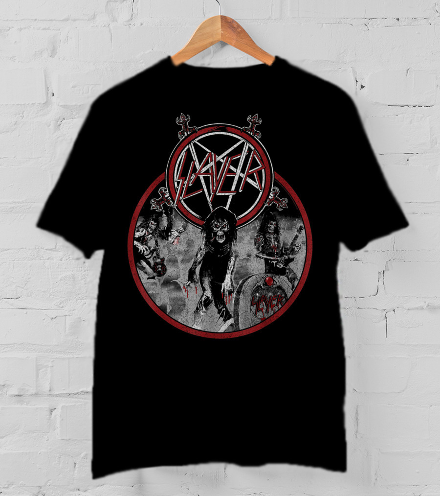Slayer Live Undead Pentagram Zombies Skulls Battleground T-Shirt