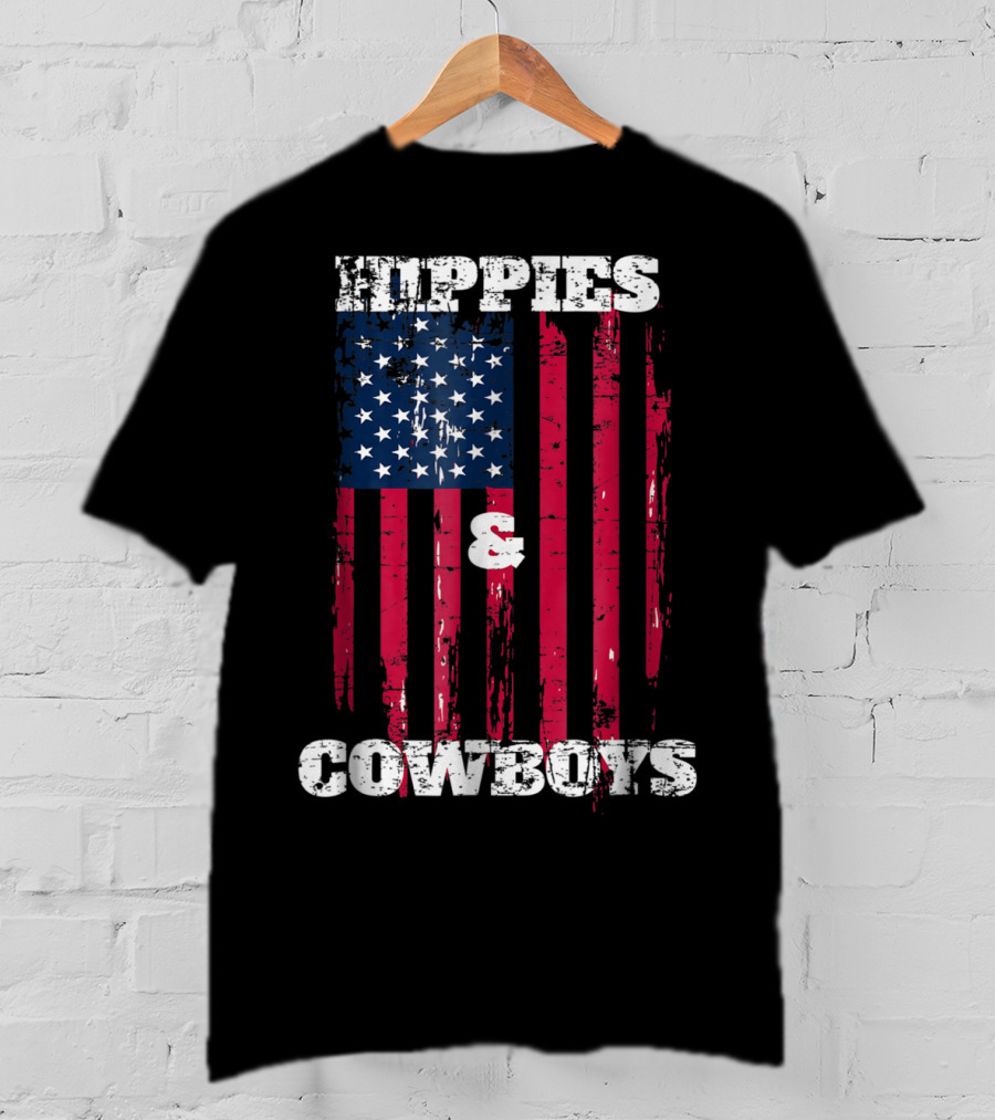 Hippies Cowboys And American Flag Distressed Look T-Shirt