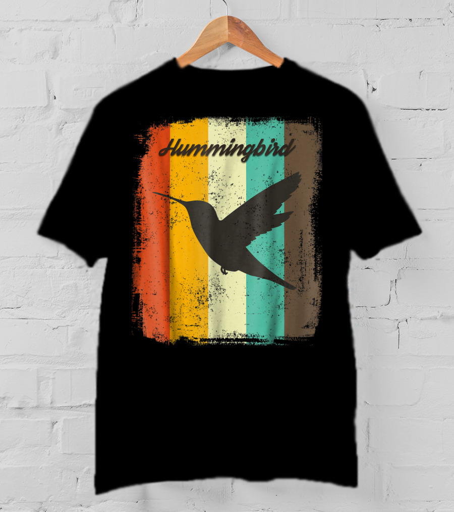 Hummingbird 70s Vintage Bird Lover Retro Stripes T-Shirt