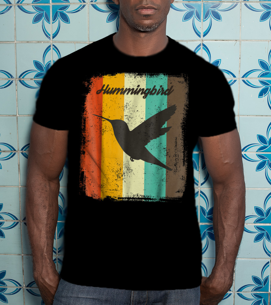Hummingbird 70s Vintage Bird Lover Retro Stripes T-Shirt