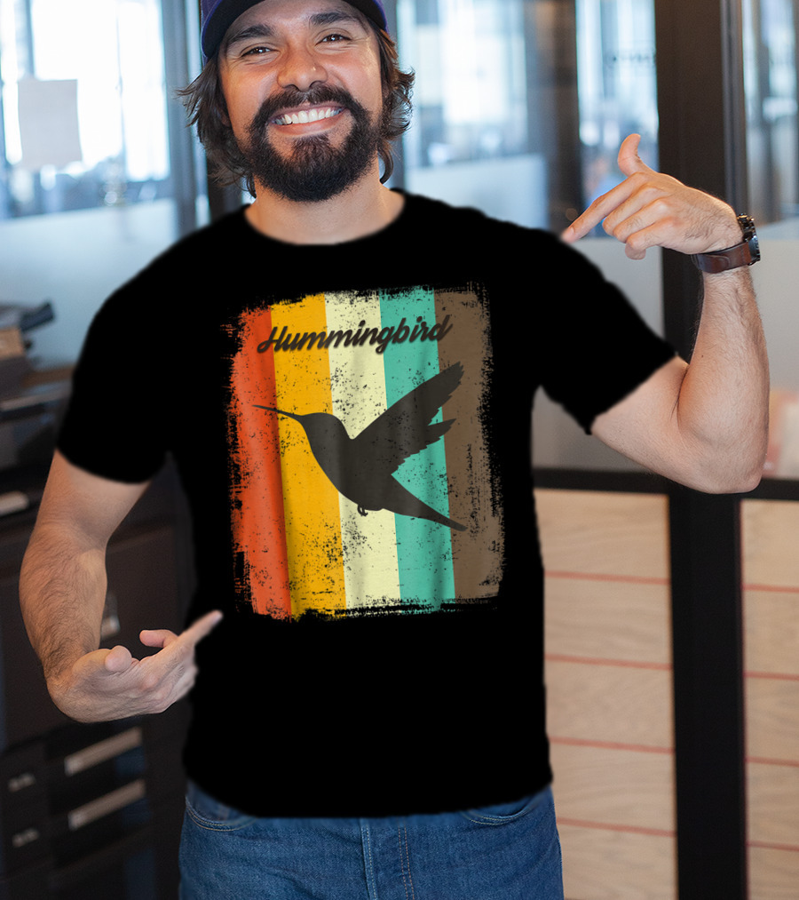Hummingbird 70s Vintage Bird Lover Retro Stripes T-Shirt