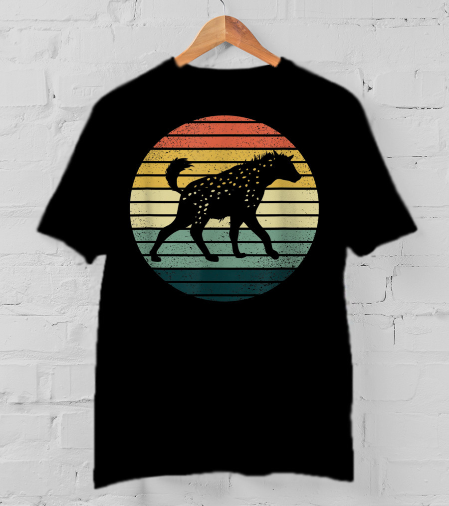 Hyena Vintage Silhouette Retro Stripes Sunset Animal T-Shirt