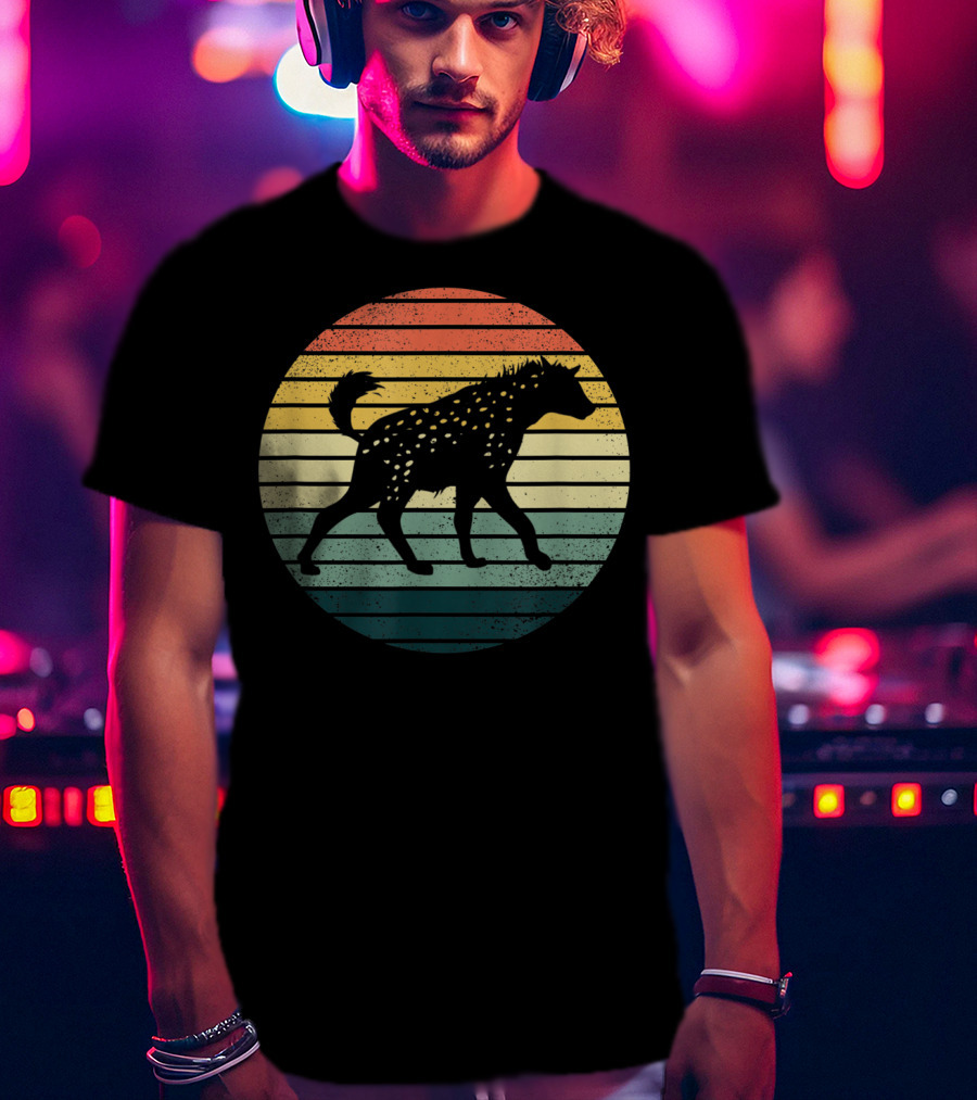 Hyena Vintage Silhouette Retro Stripes Sunset Animal T-Shirt