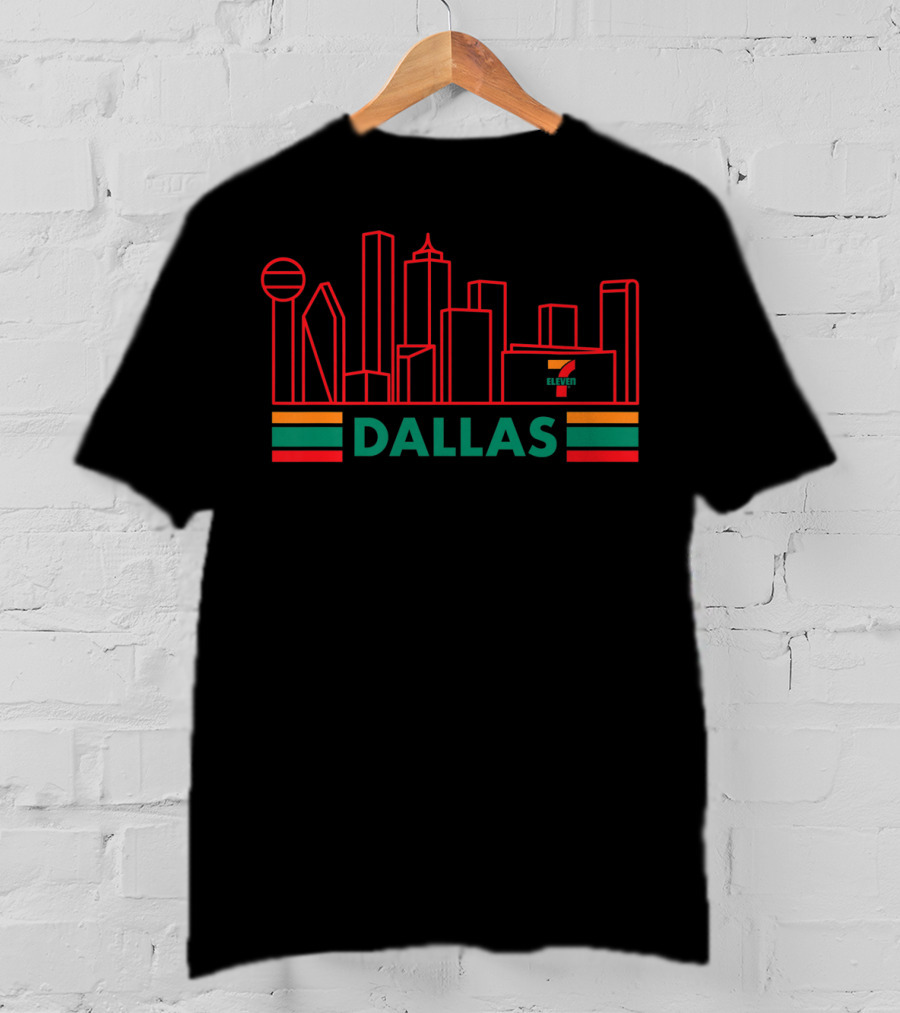 Dallas Skyline Neon Style With 7-Eleven T-Shirt