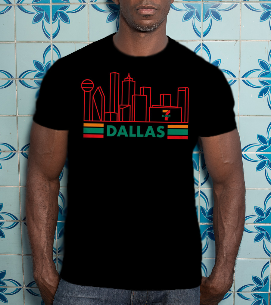 Dallas Skyline Neon Style With 7-Eleven T-Shirt