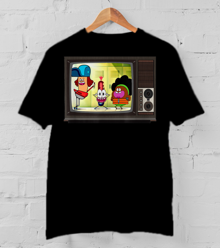 Funny Pinky Hotdog Silly JJ Kids TV Retro Cartoon Characters T-Shirt