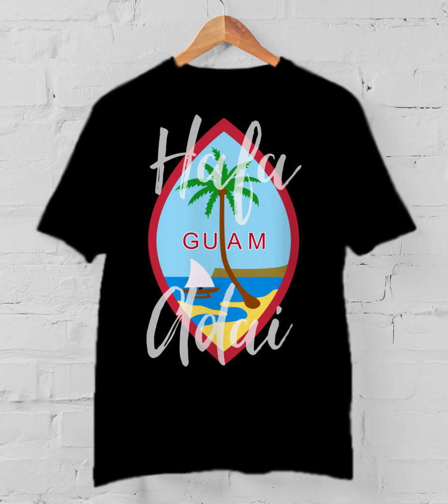 Hafa Adai Guam Palm Tree Beach Sailboat Emblem T-Shirt