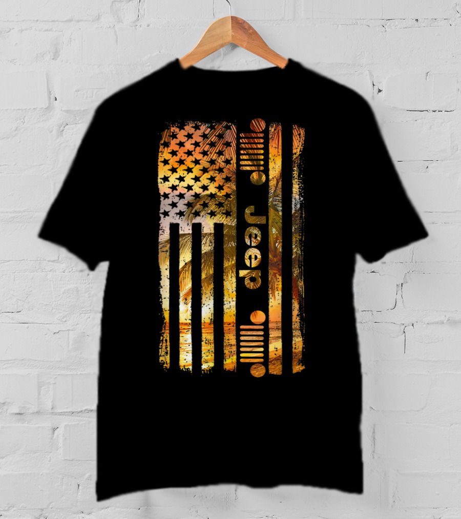 Jeep American Flag Tropical Palm Beach Summer T-Shirt
