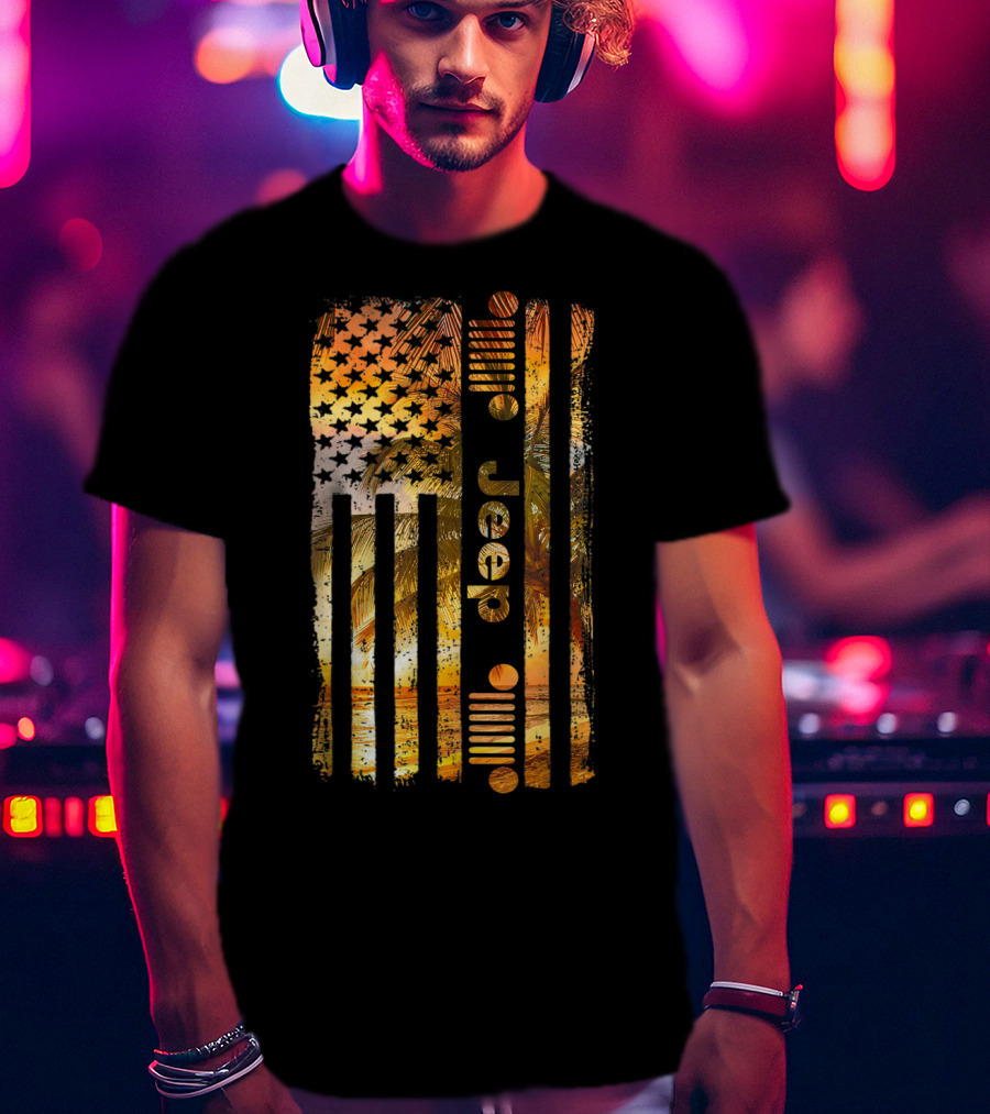 Jeep American Flag Tropical Palm Beach Summer T-Shirt