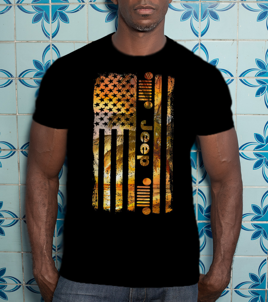 Jeep American Flag Tropical Palm Beach Summer T-Shirt