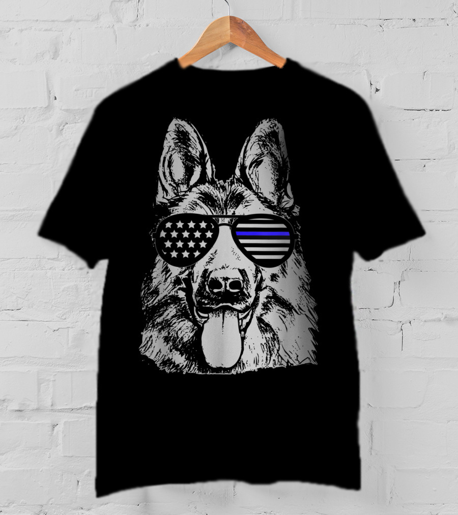 K9 Police Officer Thin Blue Line Police Dog Sunglasses Patriotic T-Shirt
