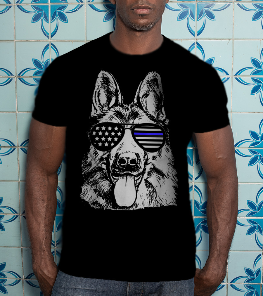 K9 Police Officer Thin Blue Line Police Dog Sunglasses Patriotic T-Shirt