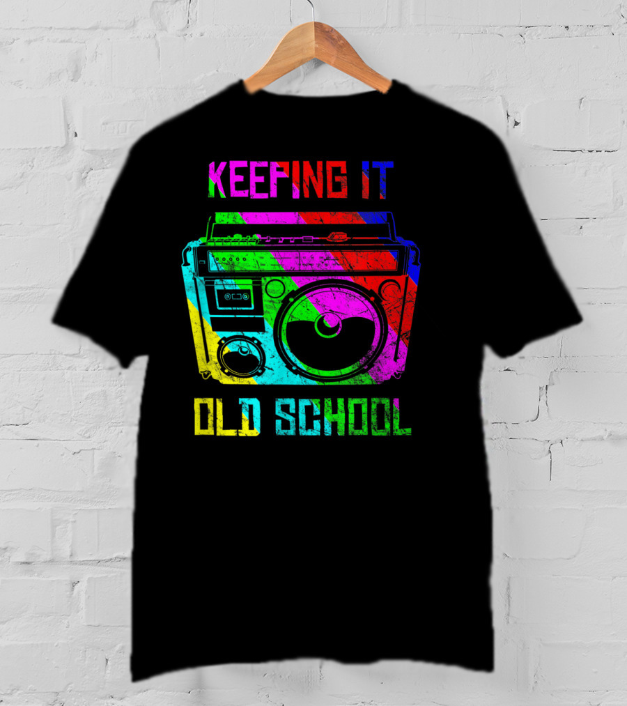 Keeping It Old School Boombox Retro Rainbow 80s Vibes T-Shirt