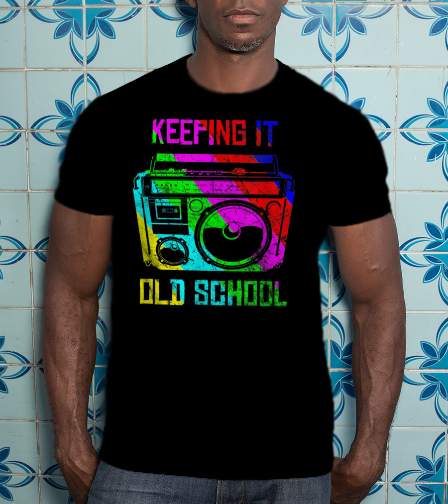 Keeping It Old School Boombox Retro Rainbow 80s Vibes T-Shirt