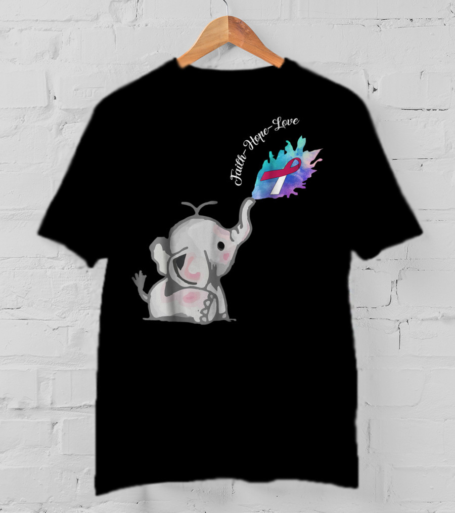 Faith Hope Love Cute Elephant Head Neck Cancer Awareness Warrior T-Shirt