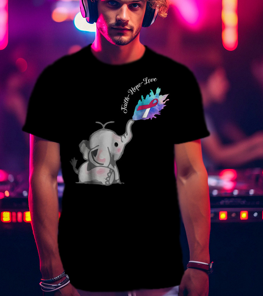 Faith Hope Love Cute Elephant Head Neck Cancer Awareness Warrior T-Shirt
