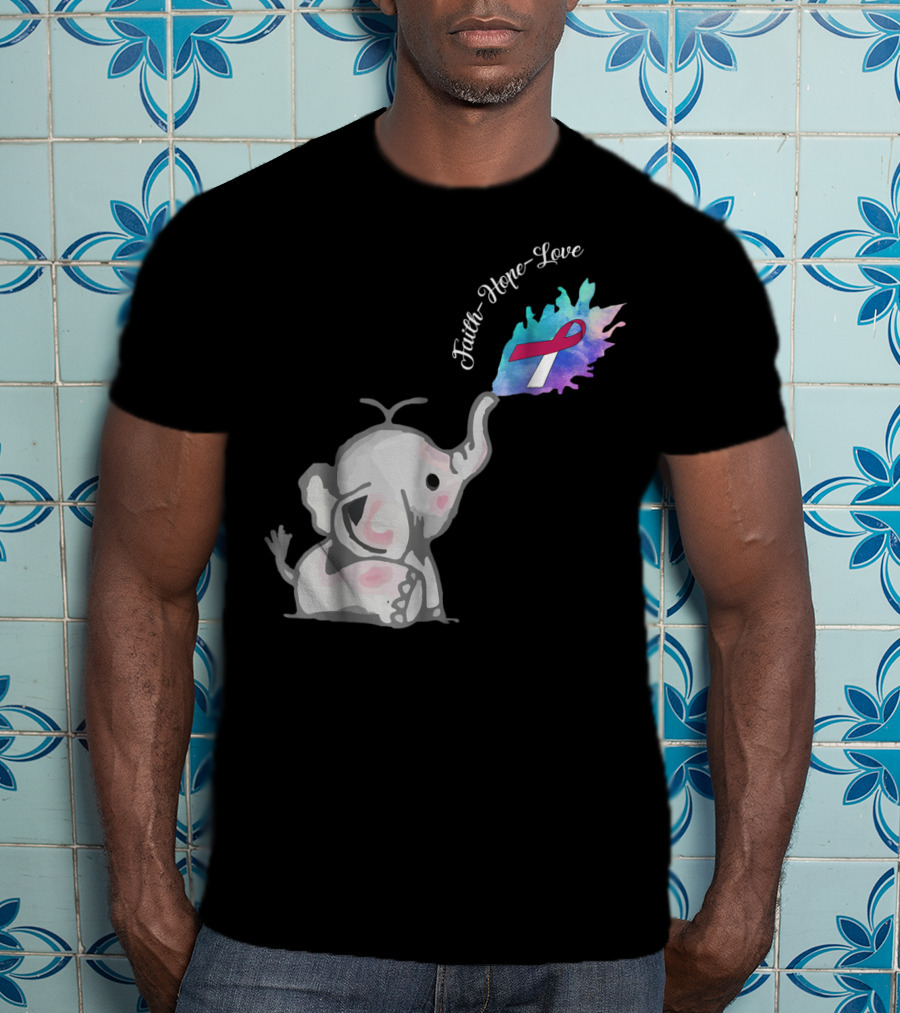 Faith Hope Love Cute Elephant Head Neck Cancer Awareness Warrior T-Shirt