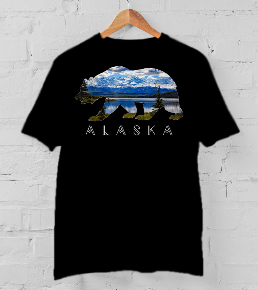 Alaska Bear Silhouette With Mountain Lake Scene T-Shirt