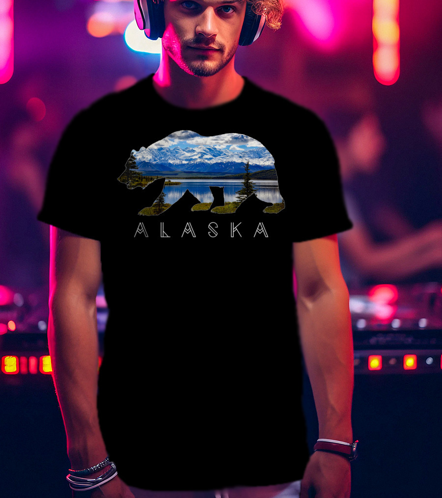 Alaska Bear Silhouette With Mountain Lake Scene T-Shirt