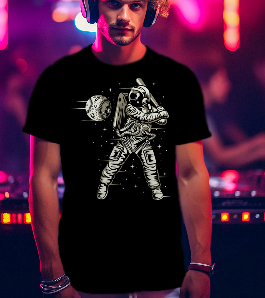 Astronaut Hitting Moon Baseball In Space T-Shirt