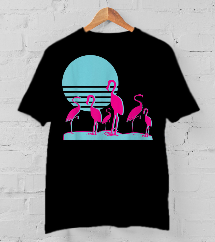 Flamingos Aesthetic Vaporwave 1980s Sunset Sundown Retro Synthwave T-Shirt