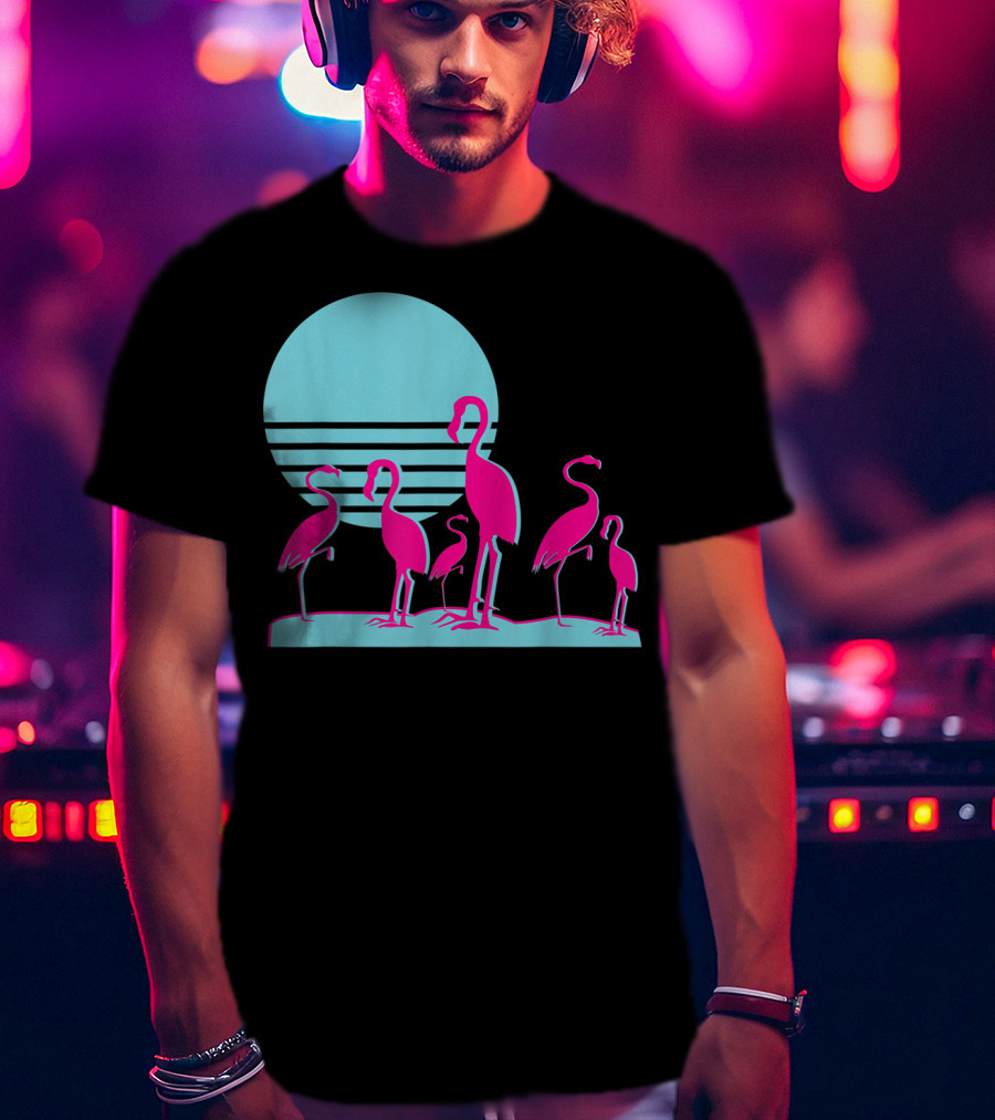 Flamingos Aesthetic Vaporwave 1980s Sunset Sundown Retro Synthwave T-Shirt
