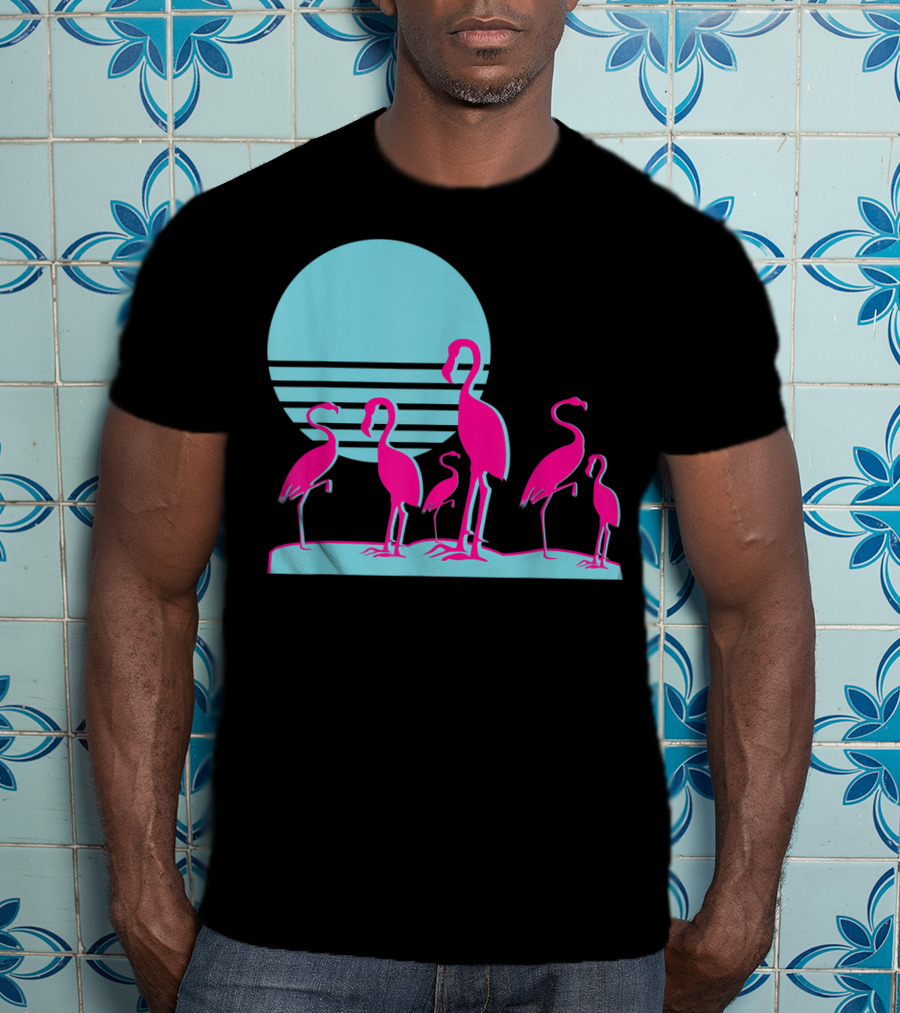 Flamingos Aesthetic Vaporwave 1980s Sunset Sundown Retro Synthwave T-Shirt