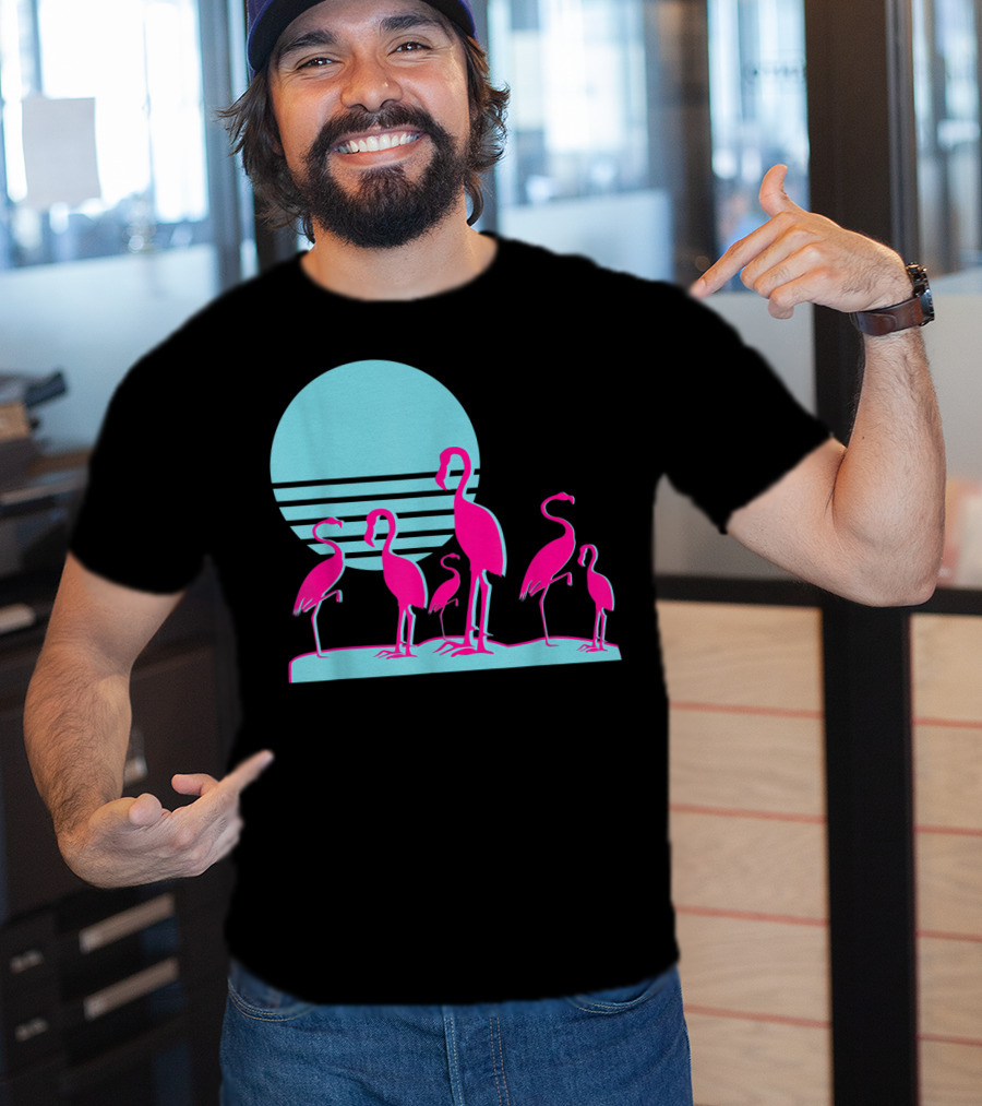Flamingos Aesthetic Vaporwave 1980s Sunset Sundown Retro Synthwave T-Shirt