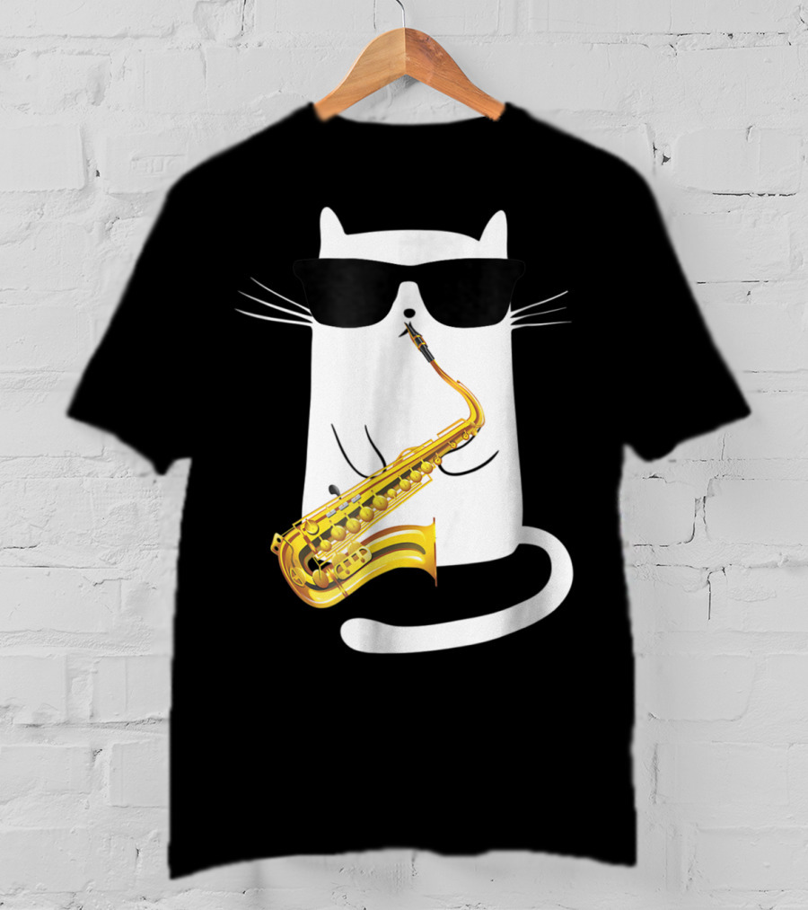 Funny Cat Playing Saxophone With Sunglasses T-Shirt