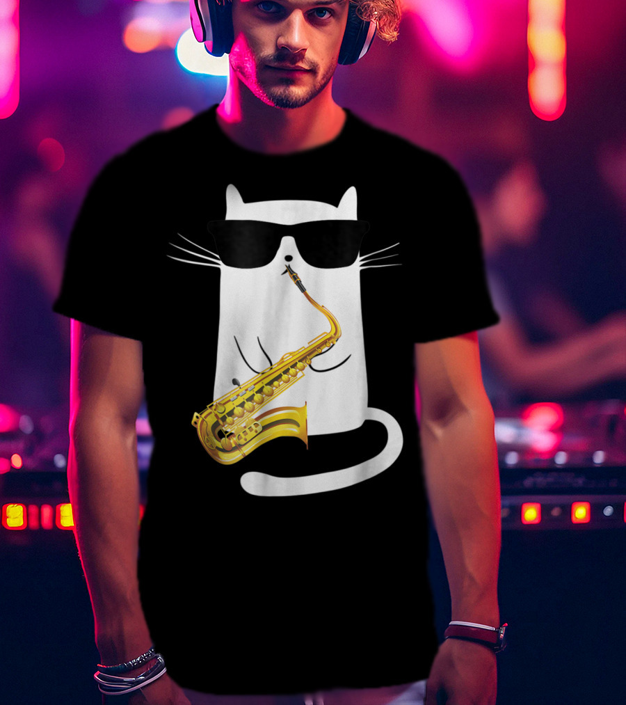 Funny Cat Playing Saxophone With Sunglasses T-Shirt