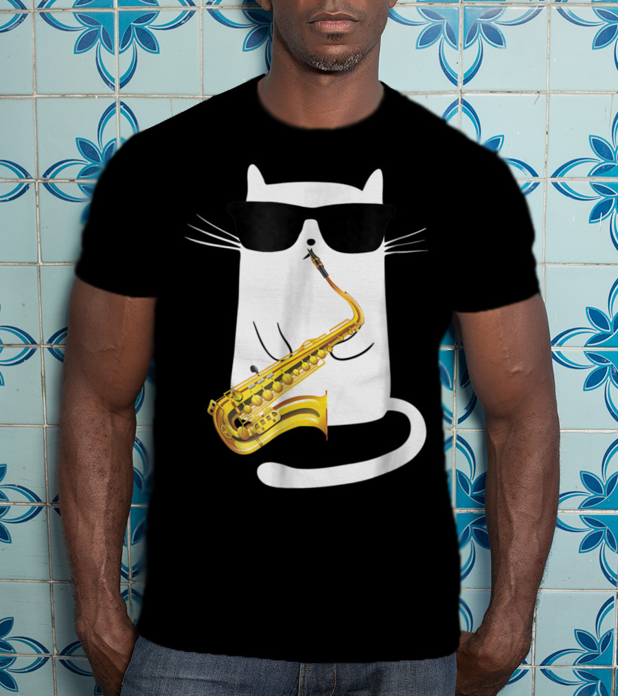 Funny Cat Playing Saxophone With Sunglasses T-Shirt