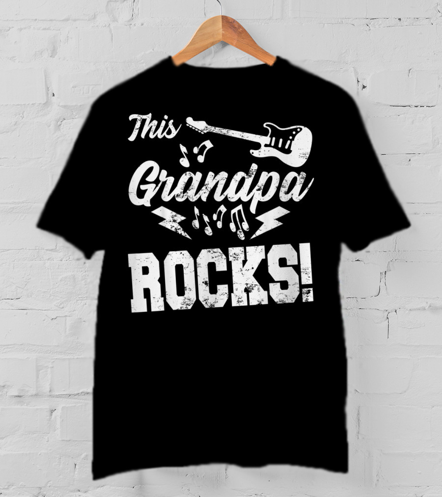 This Grandpa Rocks Guitar Rock N Roll Musical Notes Fun T-Shirt